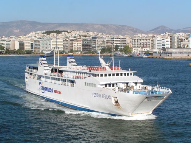 Ferry to Aegina leaving Pireaus